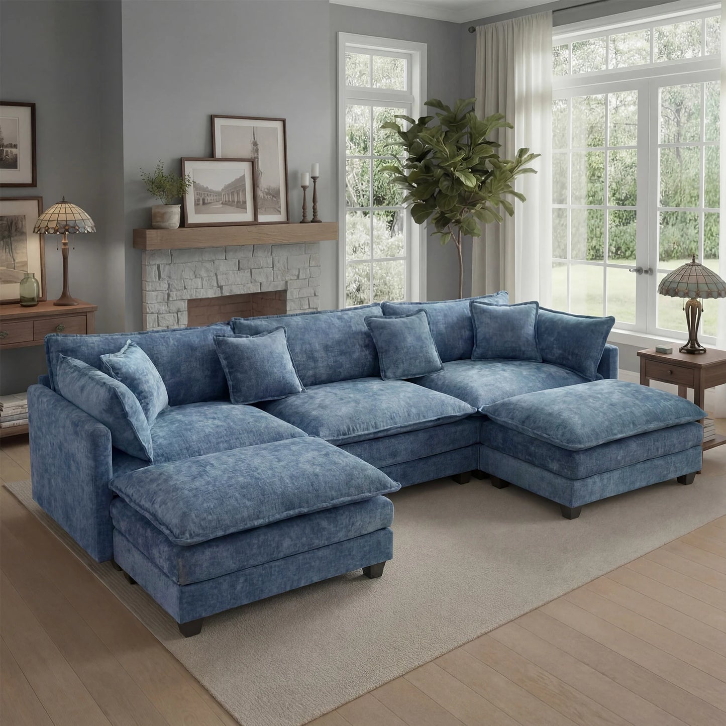 Redlife Modern Modular Sectional Sofa With Ottoman And Deep Seat