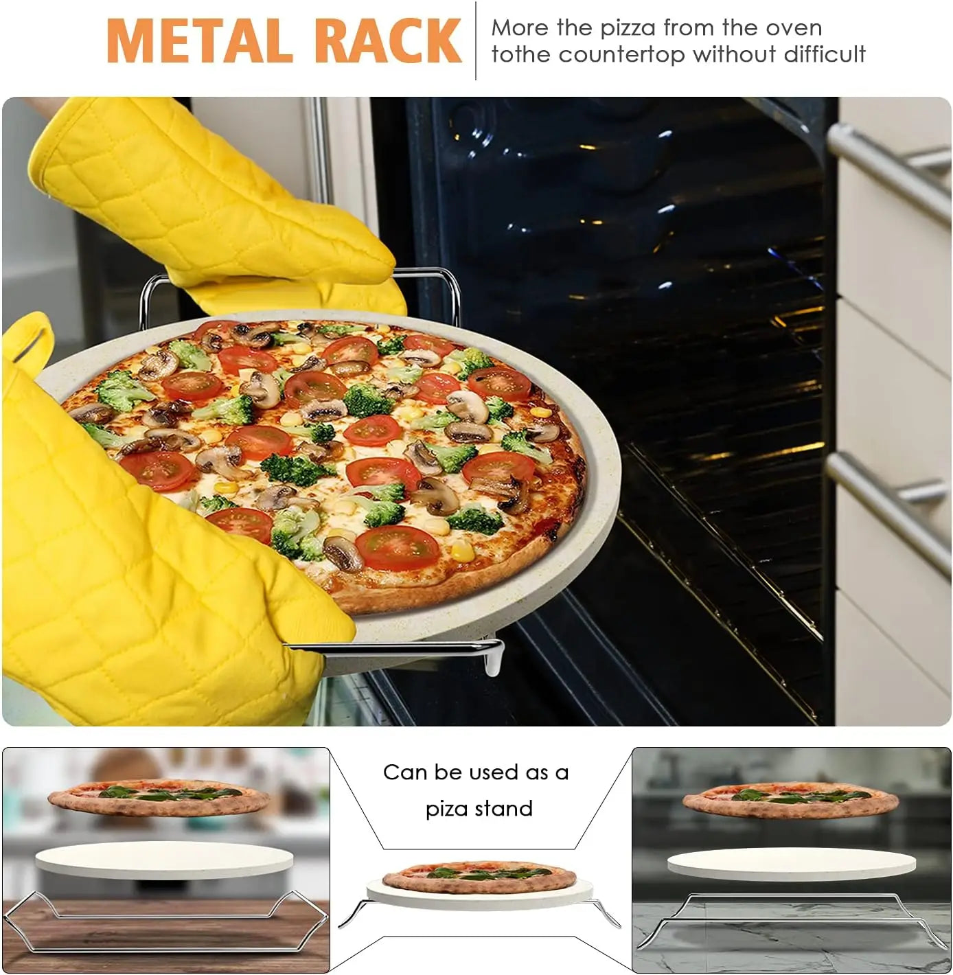 Pizza Stone Set With Rack Cutter And Oven Grill Accessories