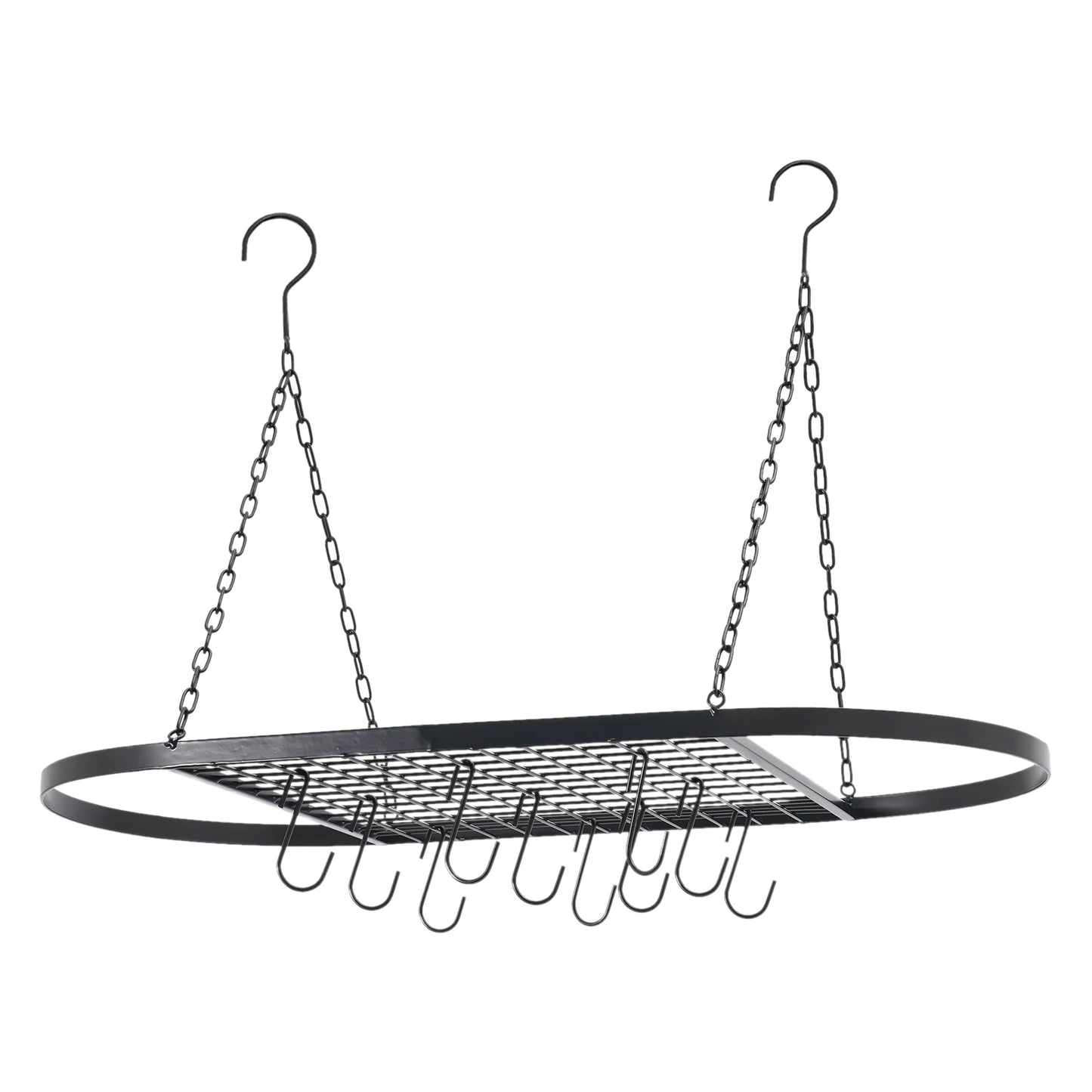 Ceiling Mounted Pot Rack With Ten Hooks, Iron Construction