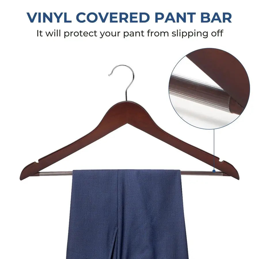 Walnut Wood Coat Hangers, 20 Pack, Non Slip Bar, Premium