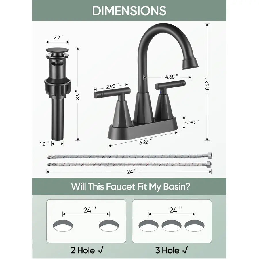 Centerset Two-Handle Bathroom Faucet With Pop Up Drain And Hoses