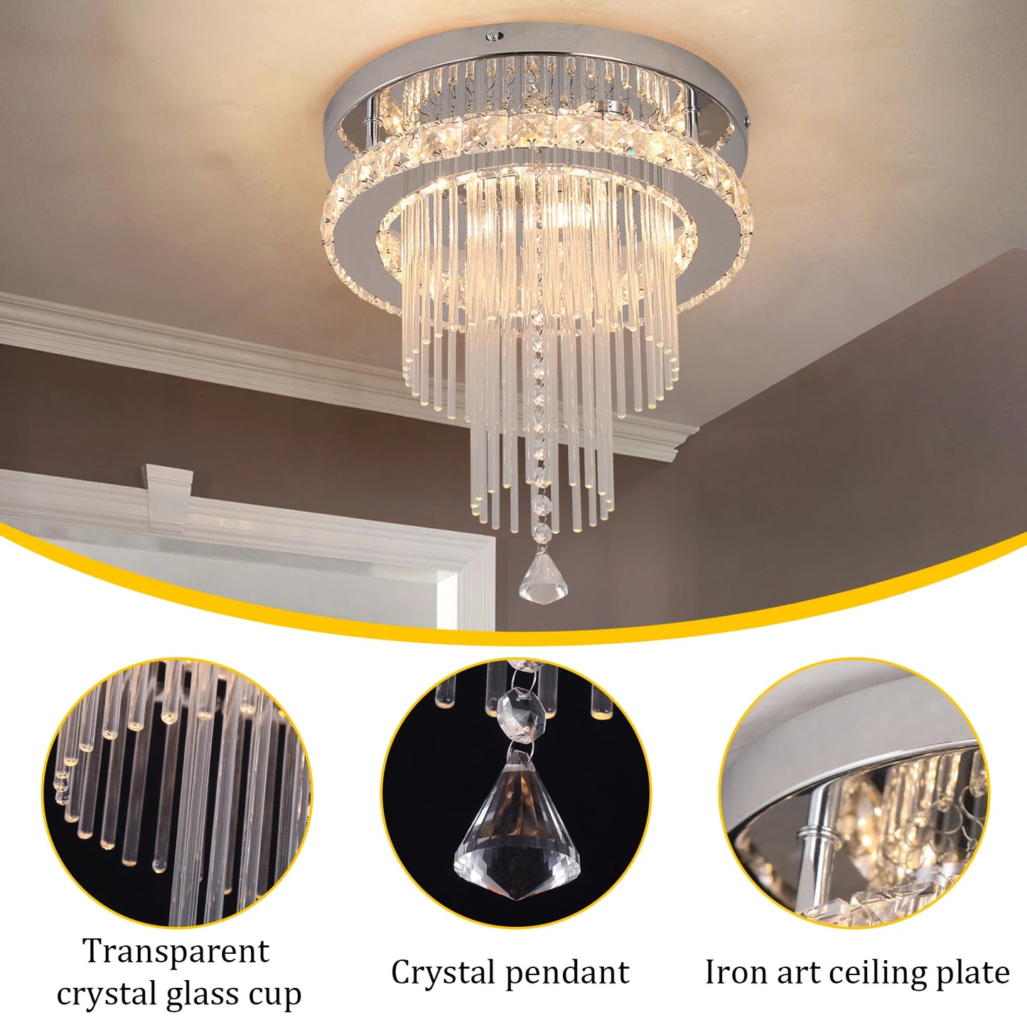DECKRICO Drop Crystal Pendant Light Chandelier