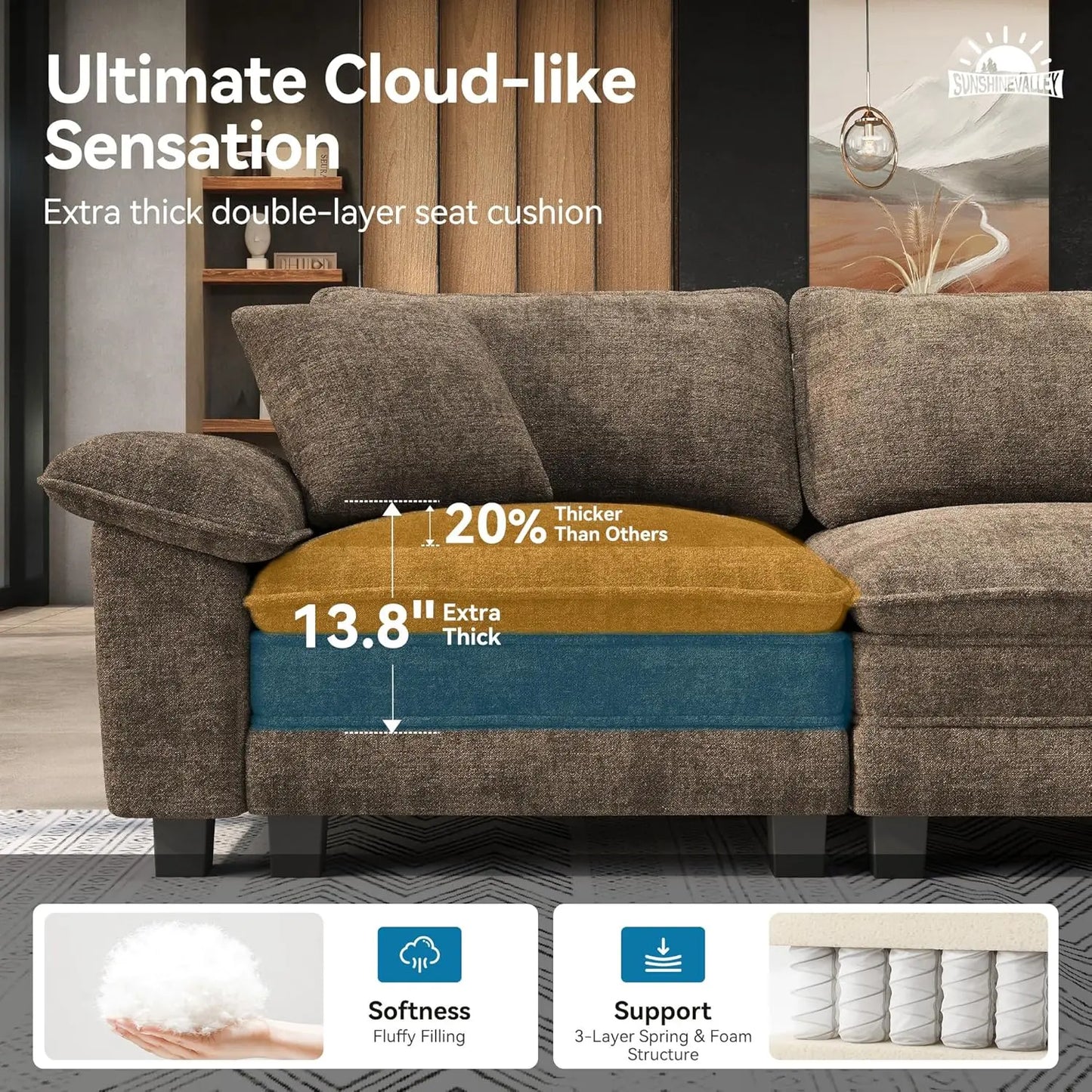 L Shaped Modular Cloud Couch Sectional Sofa With Ottoman