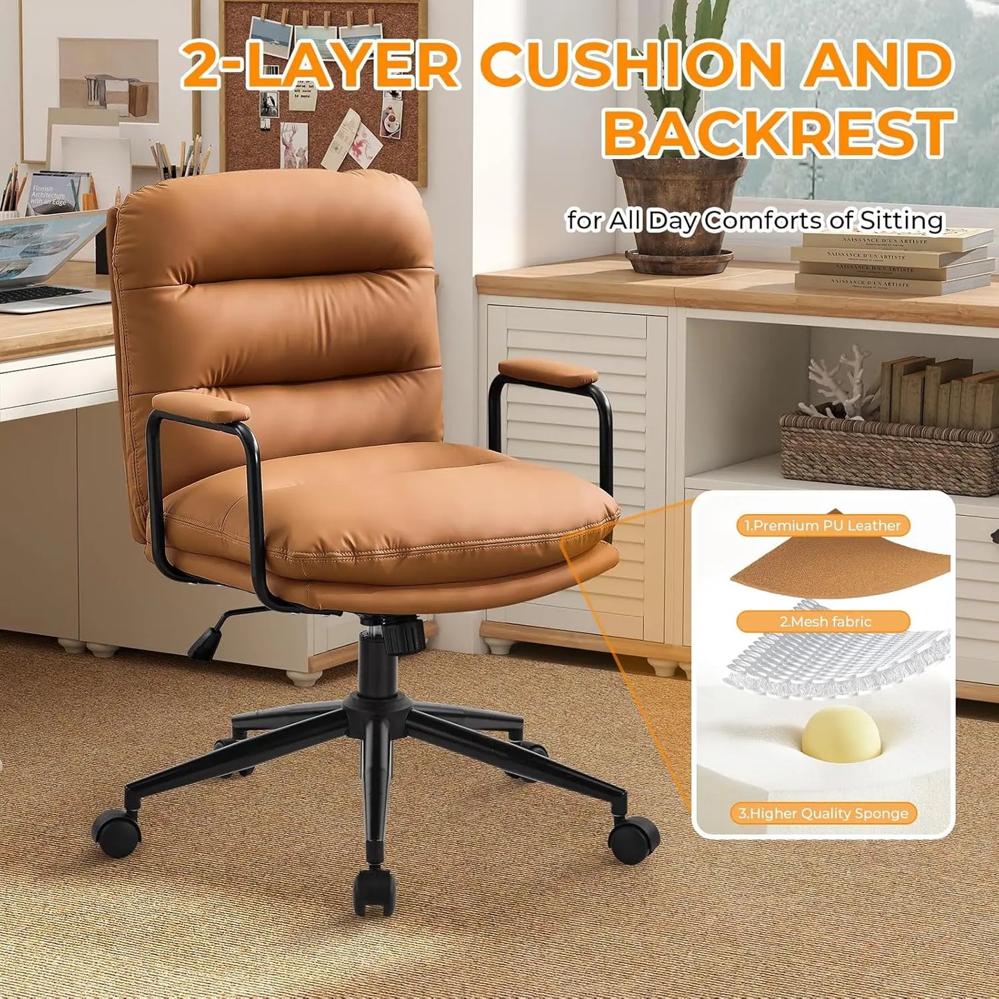 Leather Home Desk Chair Ergonomic Executive Office Chair With Wheels