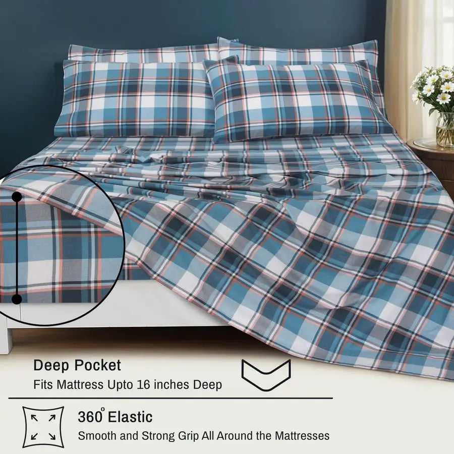 Flannel Sheet Set 100 Percent Cotton Double Brushed Deep Pockets