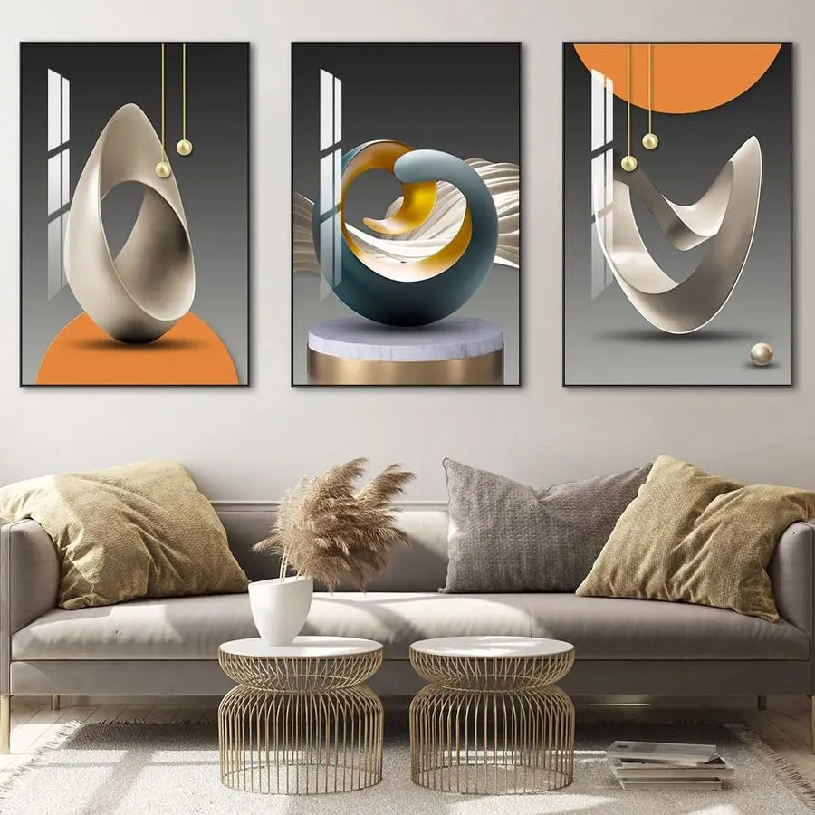 Abstract Modern Framed Wall Art Shape Pattern For Living Room