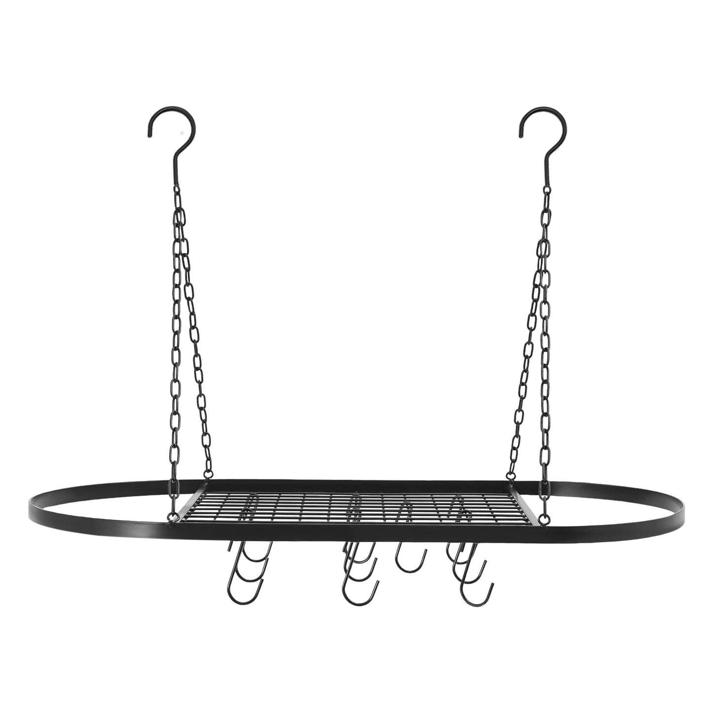 Ceiling Mounted Pot Rack With Ten Hooks, Iron Construction