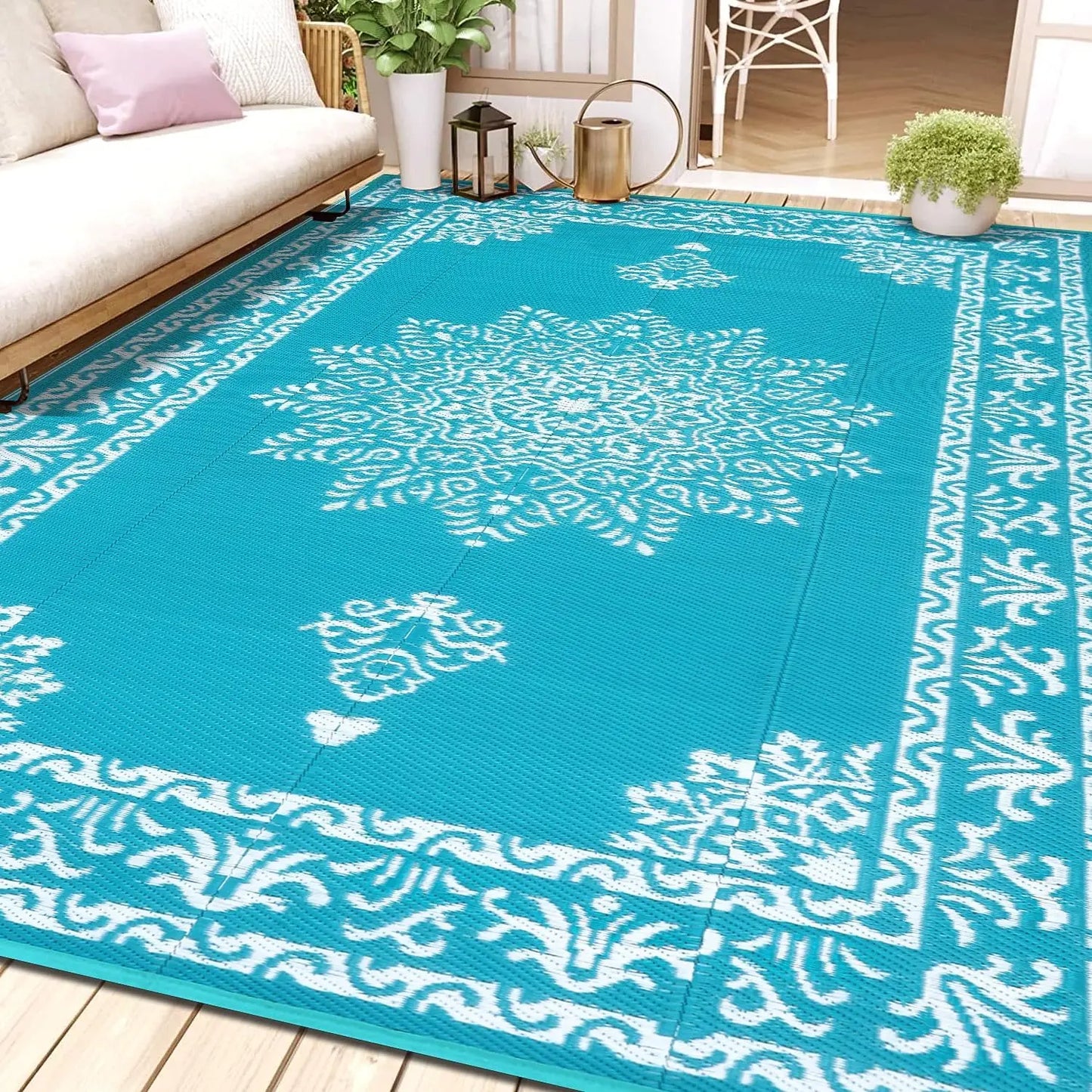Waterproof Outdoor Rug Reversible UV Resistant Patio Carpet For Deck