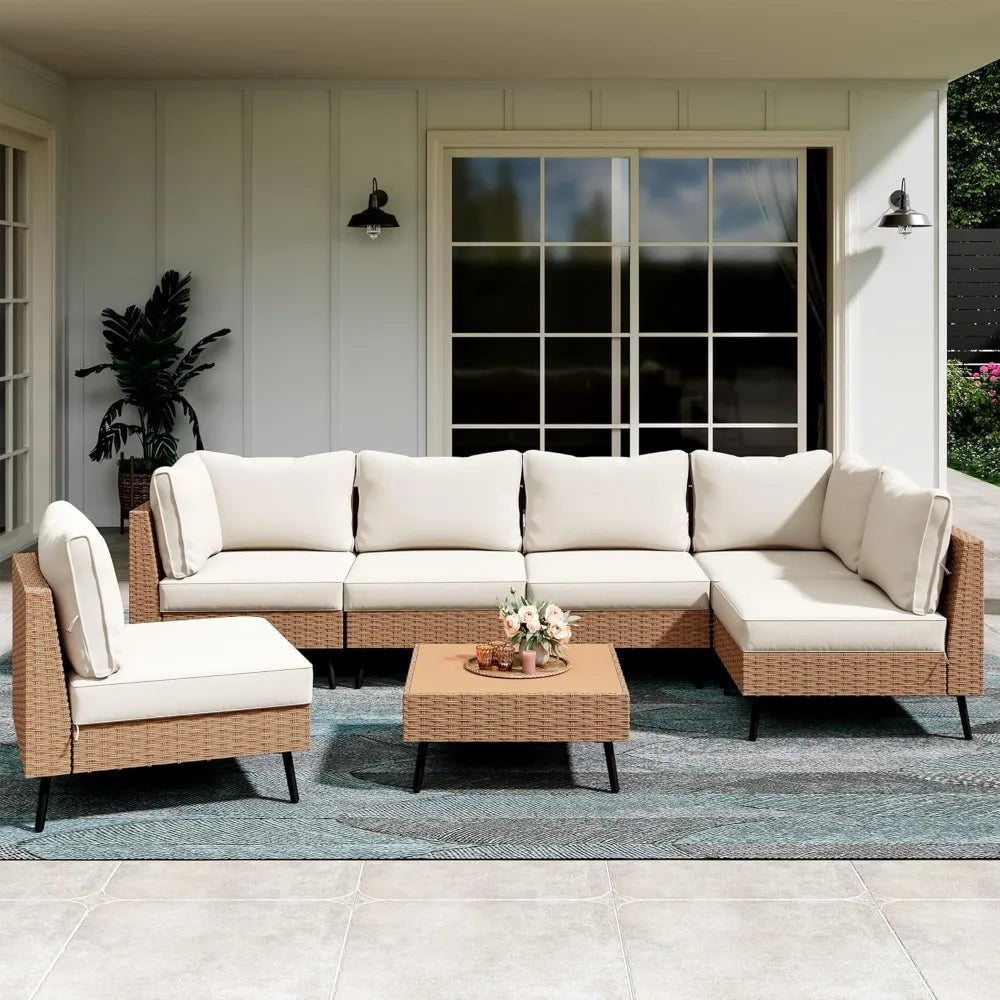 Outdoor 7-Piece PE Rattan Patio Sofa Set