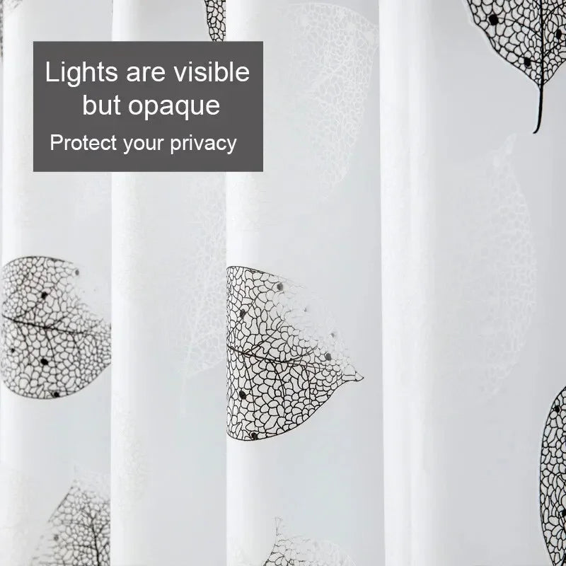 PEVA Waterproof Bathroom Shower Curtain with Hooks and Leaf Pattern