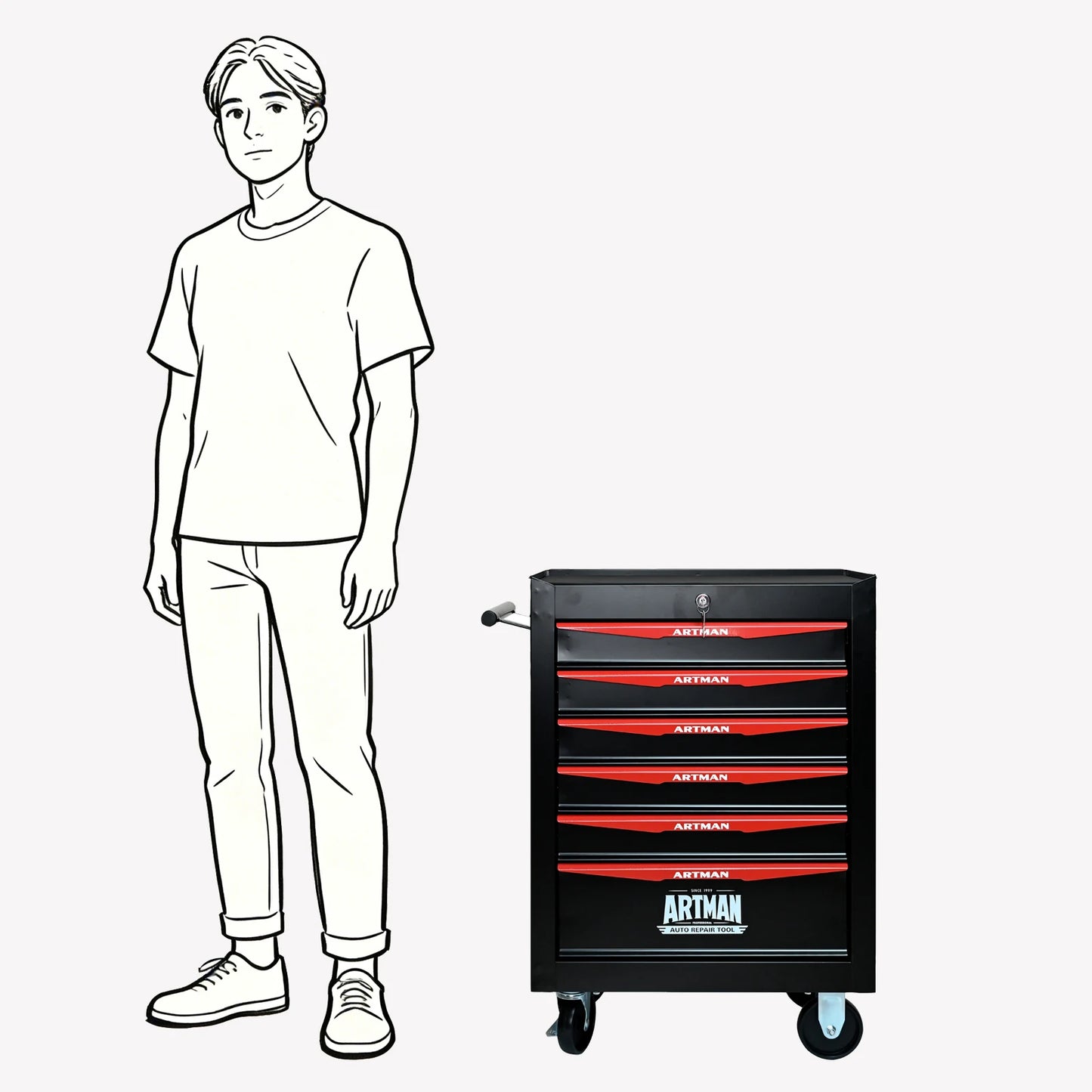 ARTMAN Rolling Metal Tool Chest With 6 Drawers And Slides