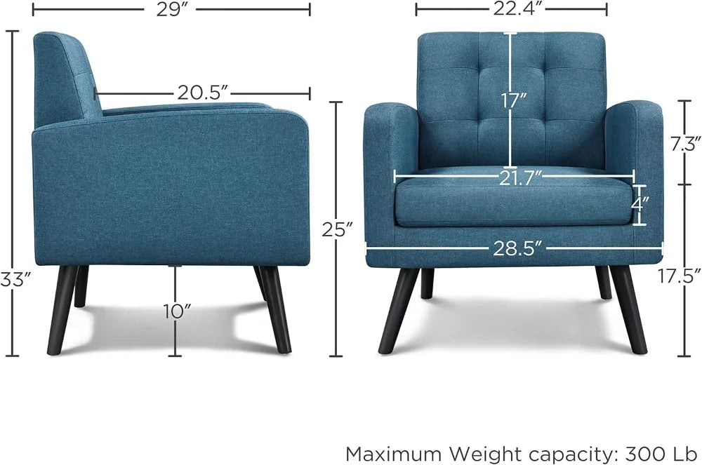Mid-Century Modern Upholstered Living Room Accent Chair Button Tufted Back
