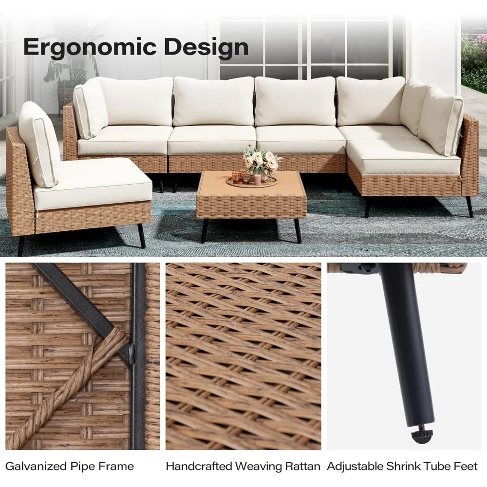 Outdoor 7-Piece PE Rattan Patio Sofa Set
