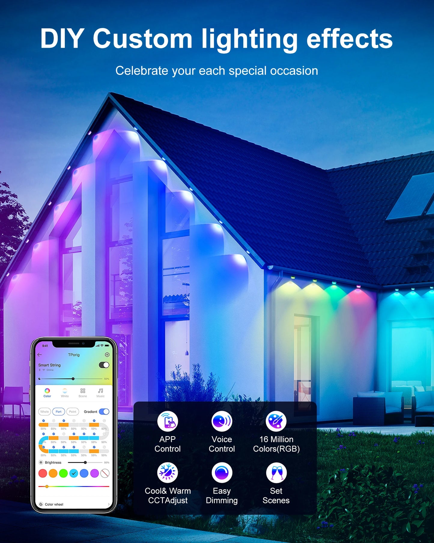 Aiopp RGBIC Permanent Outdoor Lights IP67 Waterproof LED String