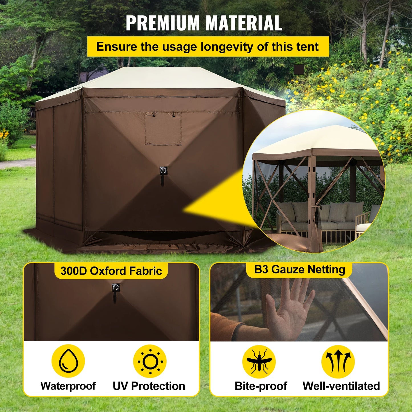 SucceBuy Pop Up Camping Gazebo Canopy Shelter Six Sided