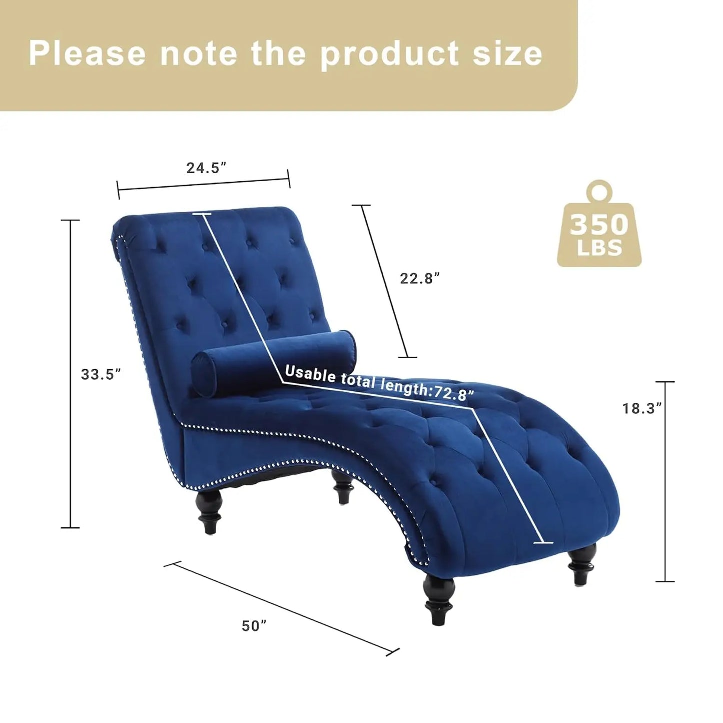 Velvet Tufted Chaise Lounge Chair With Pillow Indoor Living Room