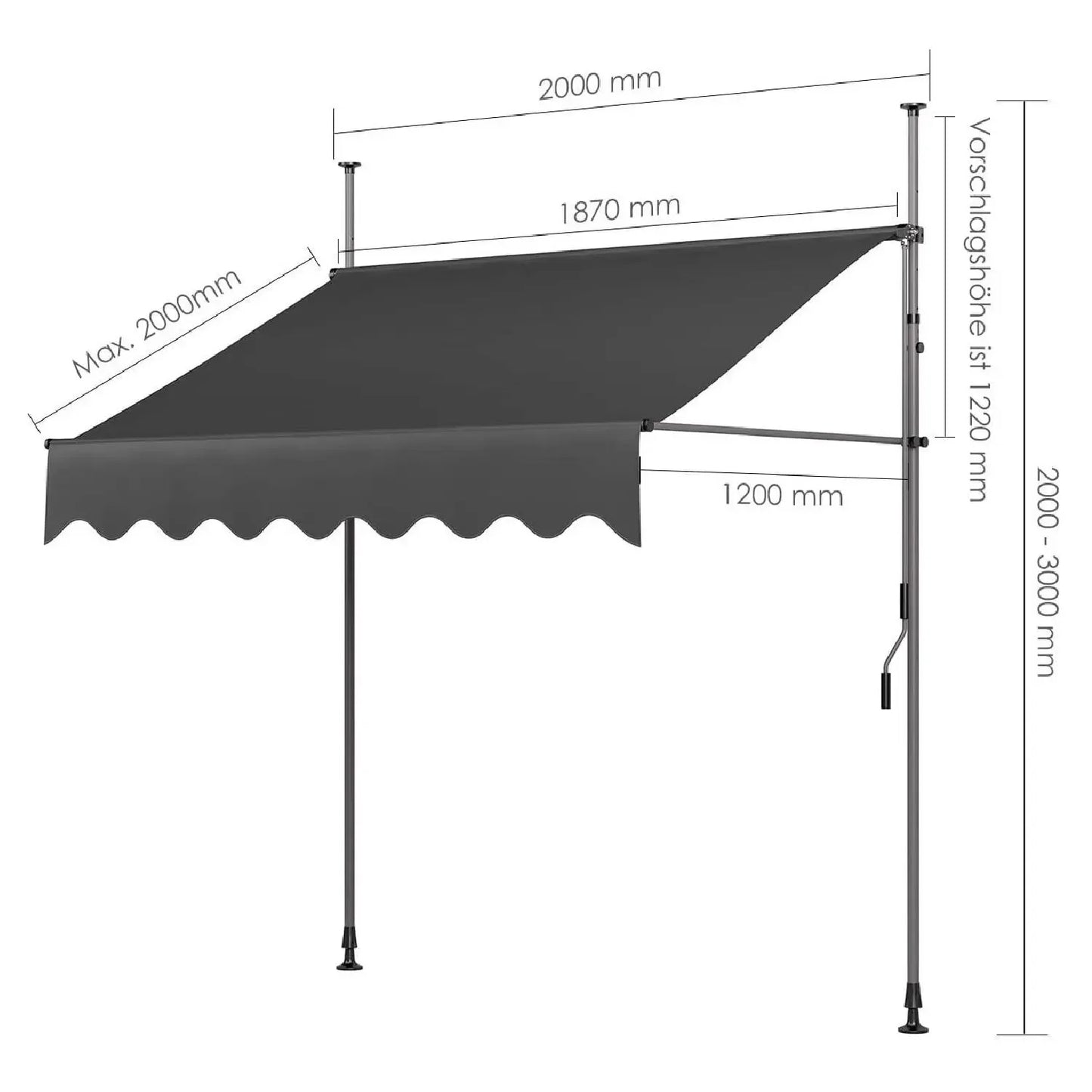 Homfa Retractable Balcony Awning UV50 Sun Shade With Hand Crank