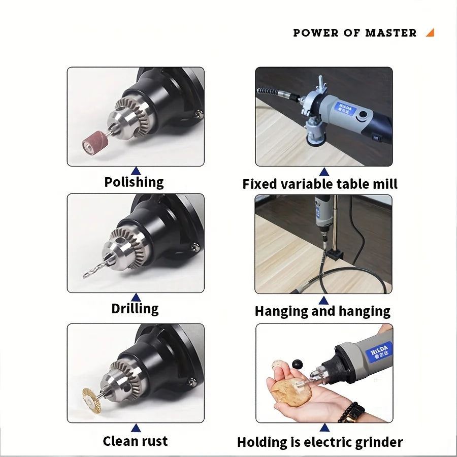 HILDA 500W Rotary Tool Kit With Cutting Sanding Engraving Attachments