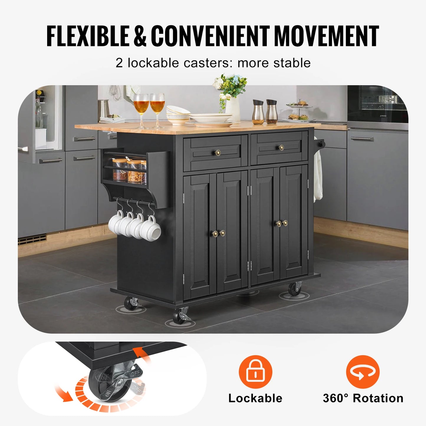 Succebuy Kitchen Island Cart with Wood Top and Storage