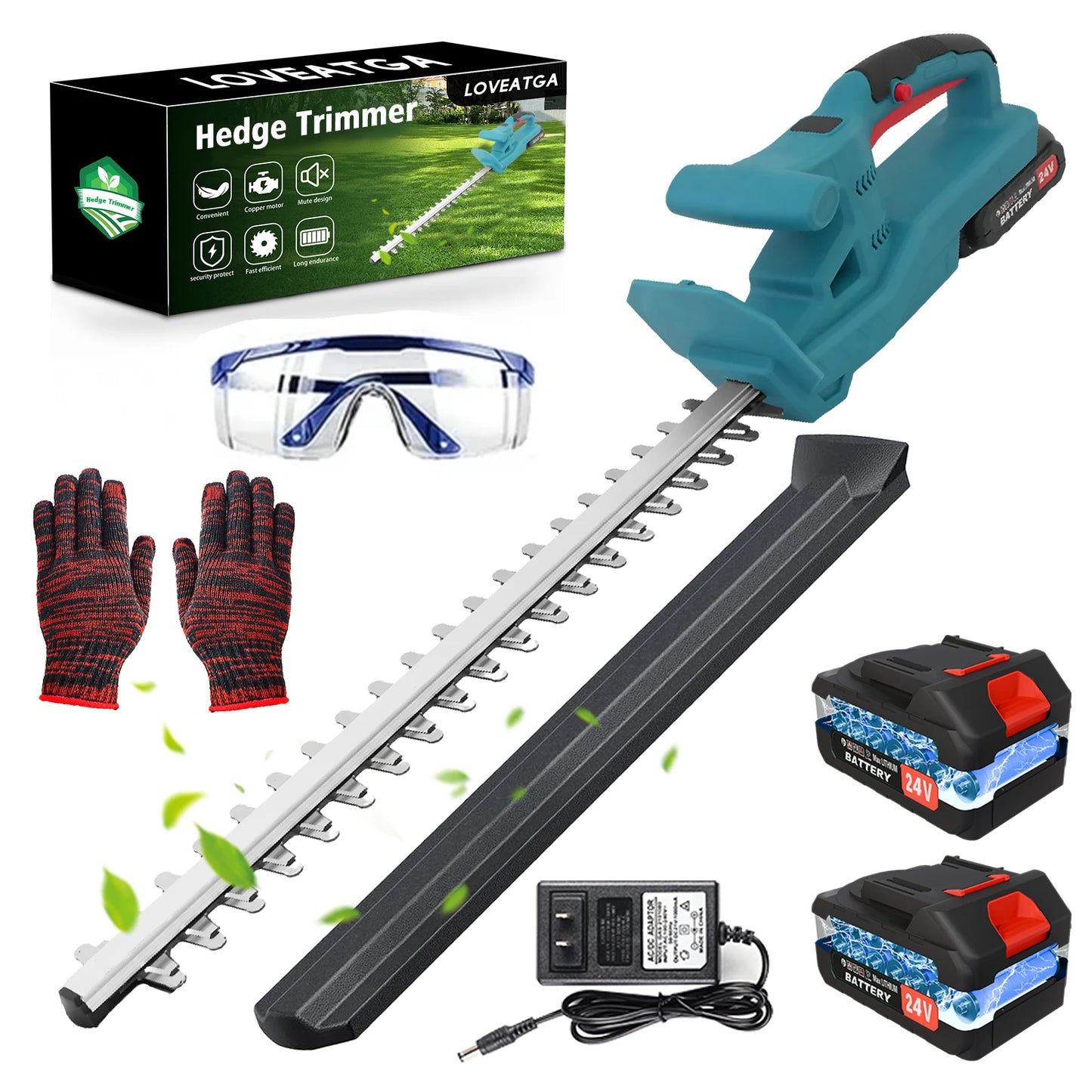 Cordless 24V Hedge Trimmer With Dual Blades Battery Included Charger