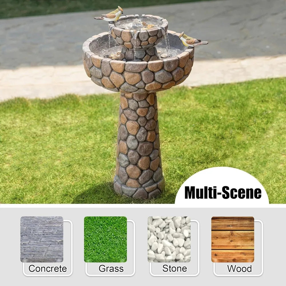 Stone Like Outdoor Water Fountain With Birds Freestanding Garden Decor