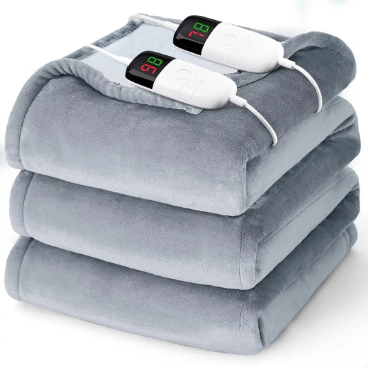 Queen Size Heated Electric Blanket Dual Control 10 Heat Levels Auto Off