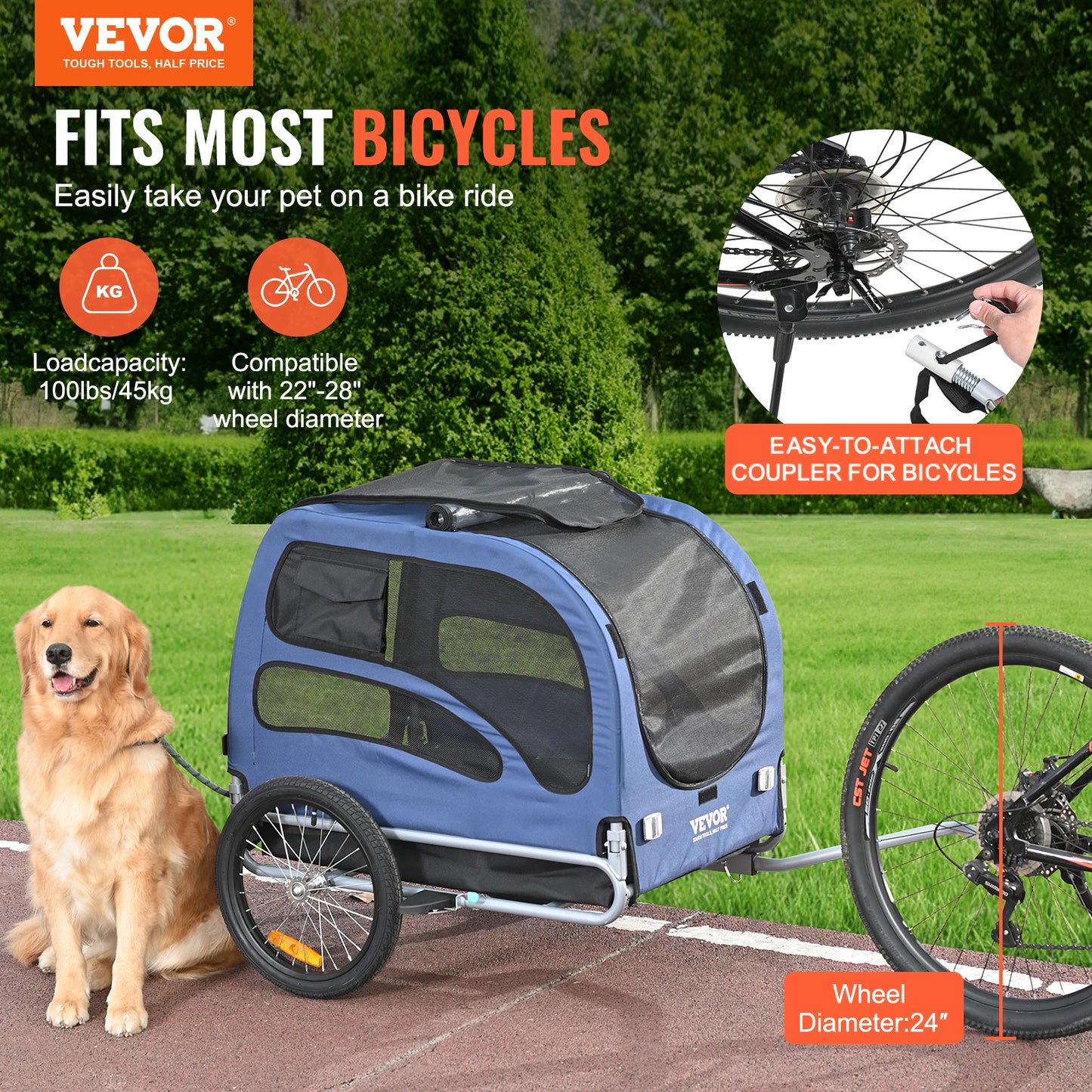 SucceBuy Pet Bike Trailer Carrier For Dogs With Reflectors