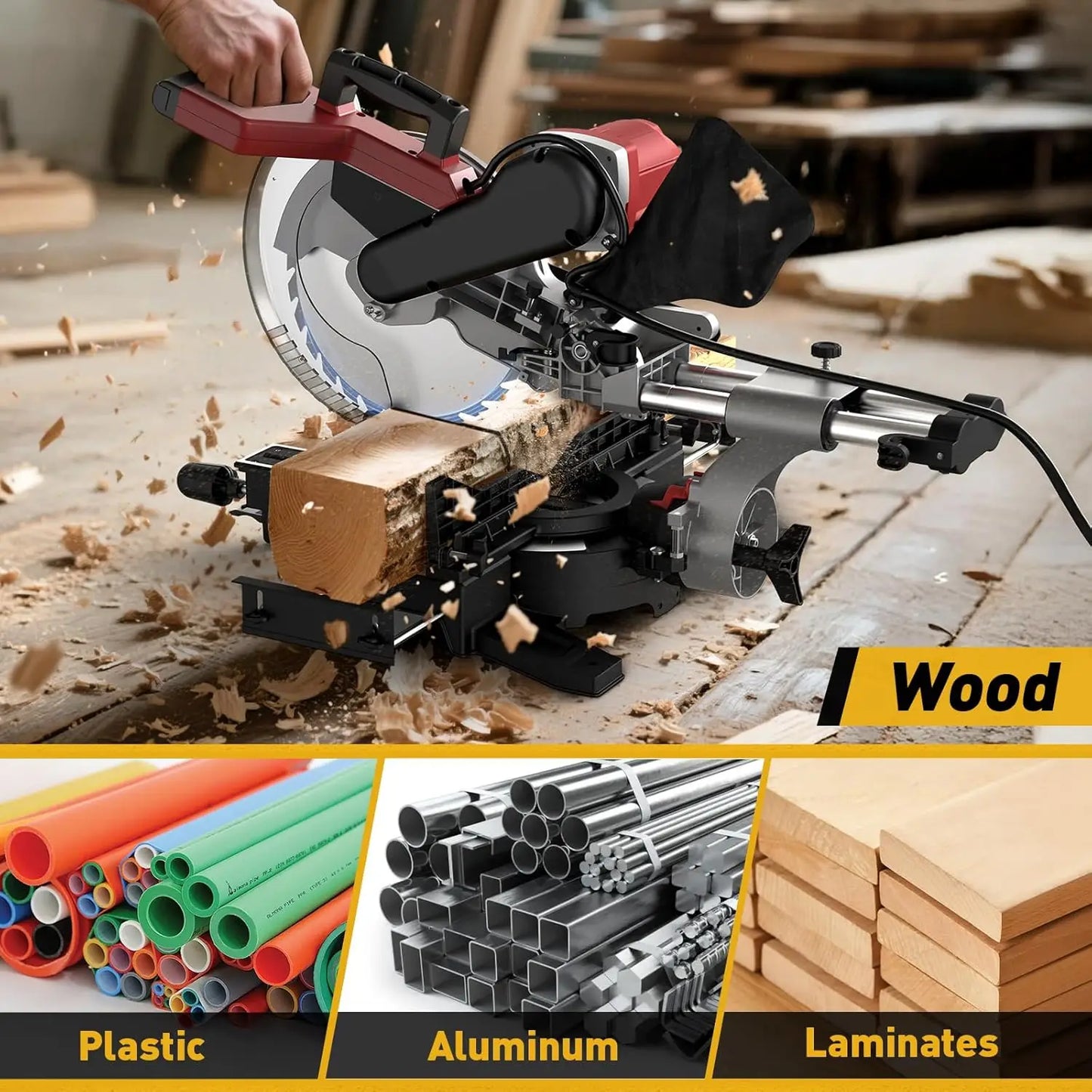 Marvtool Sliding Compound Miter Saw JS-1207C3 15 Amp 0-45 Degree