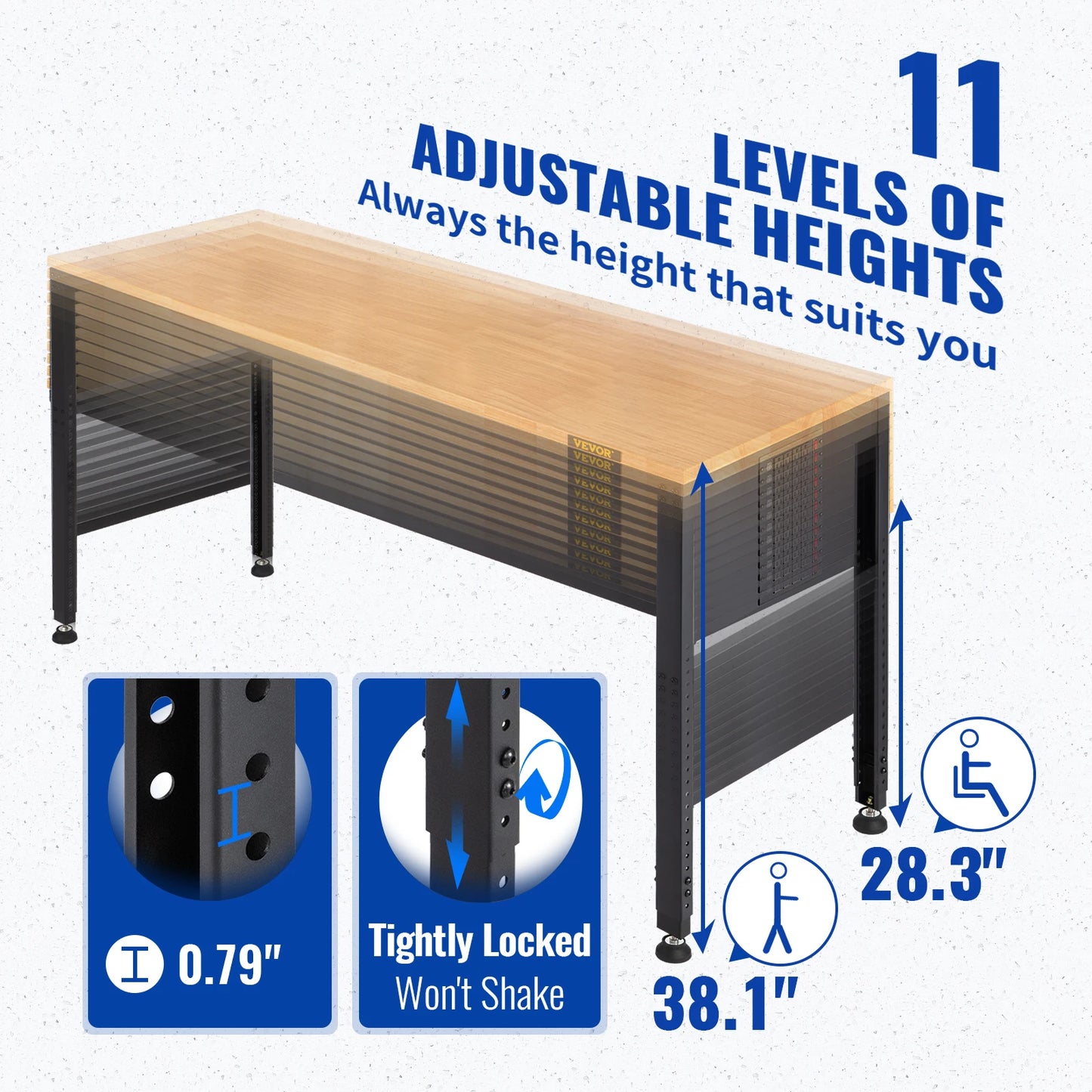 Woodworking Workbench With Adjustable Height Oak Top