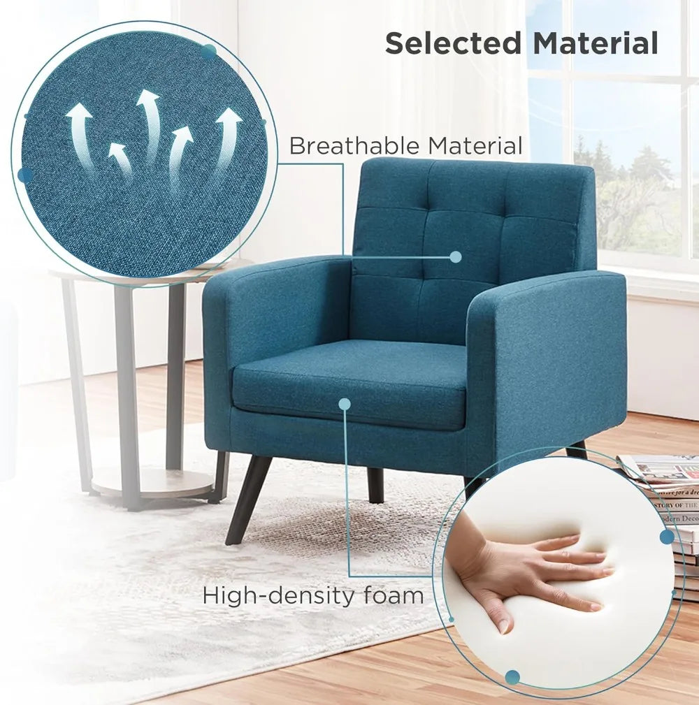 Mid-Century Modern Upholstered Living Room Accent Chair Button Tufted Back