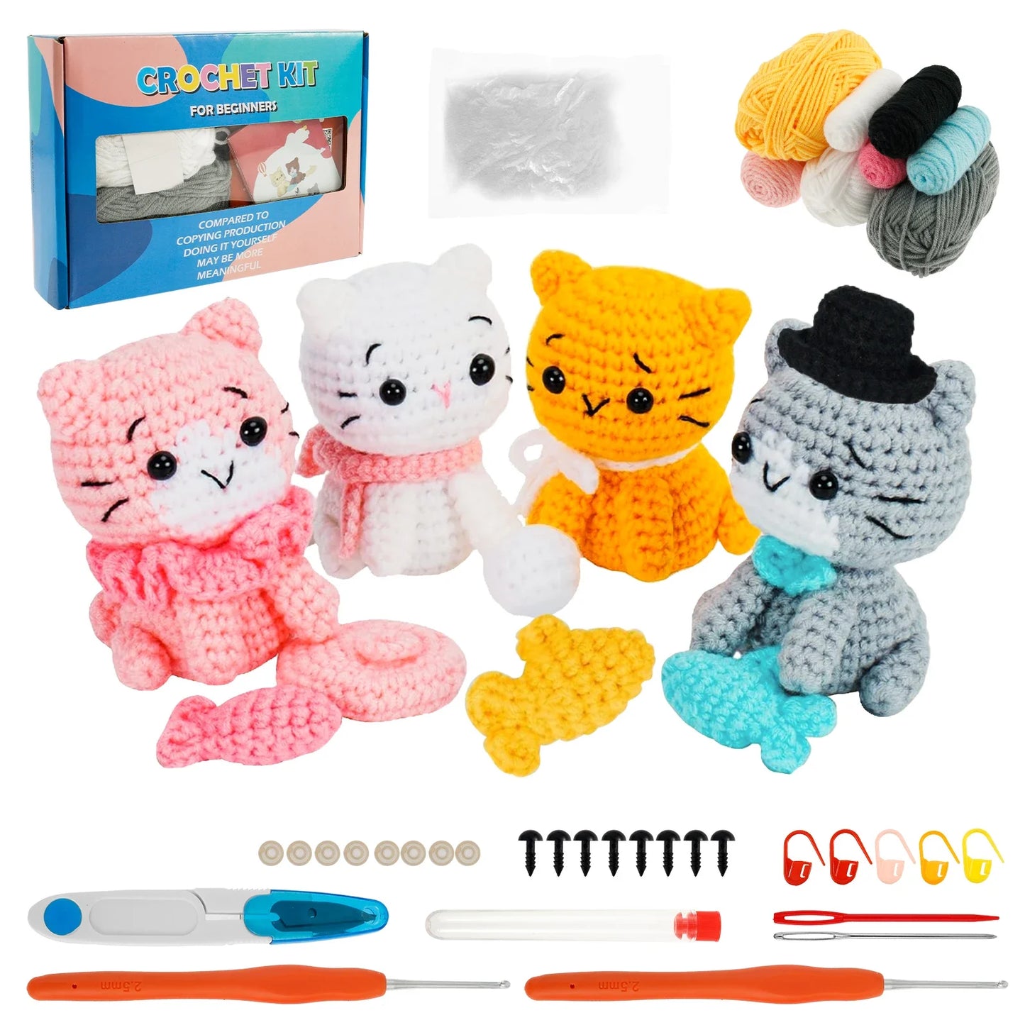 Beginner Cat Crochet Kit With Accessories And Tutorial Included