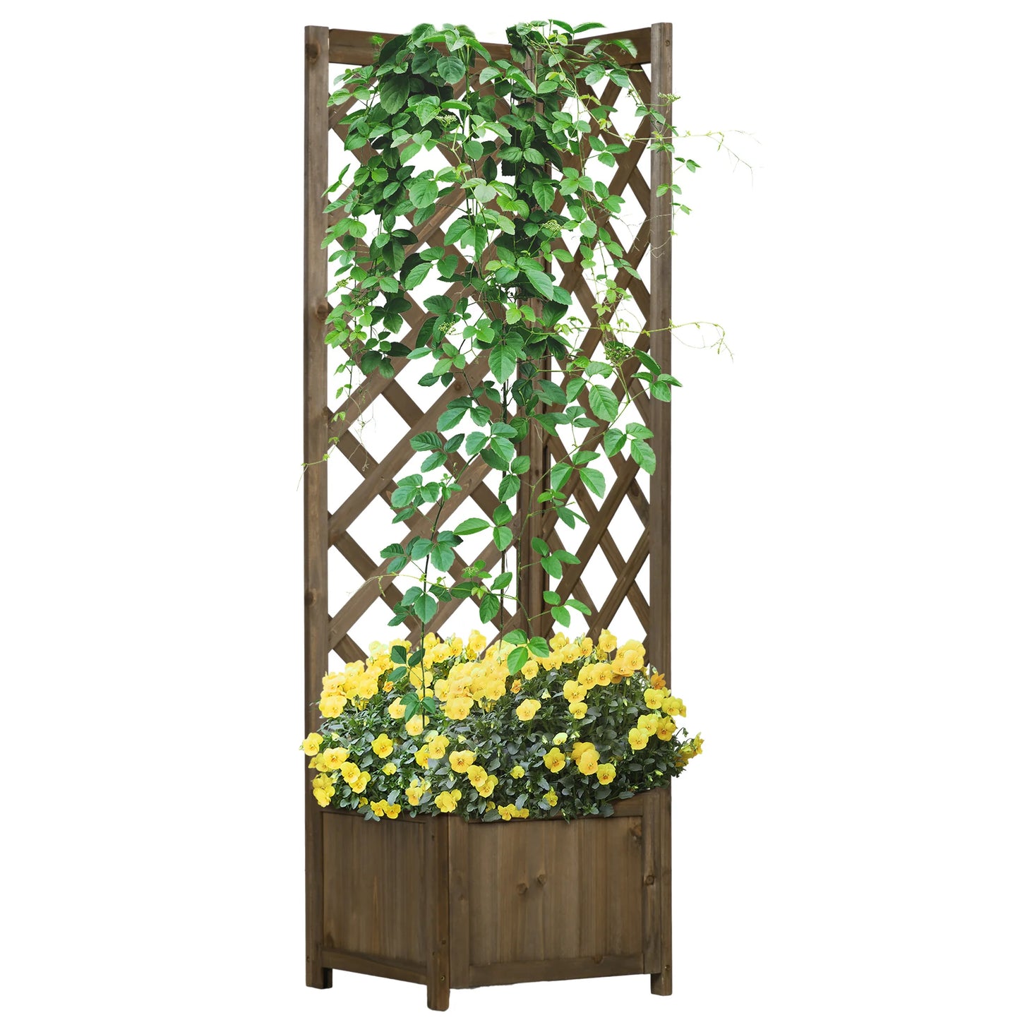 Outsunny Wooden Raised Garden Bed With Trellis For Vine Plants