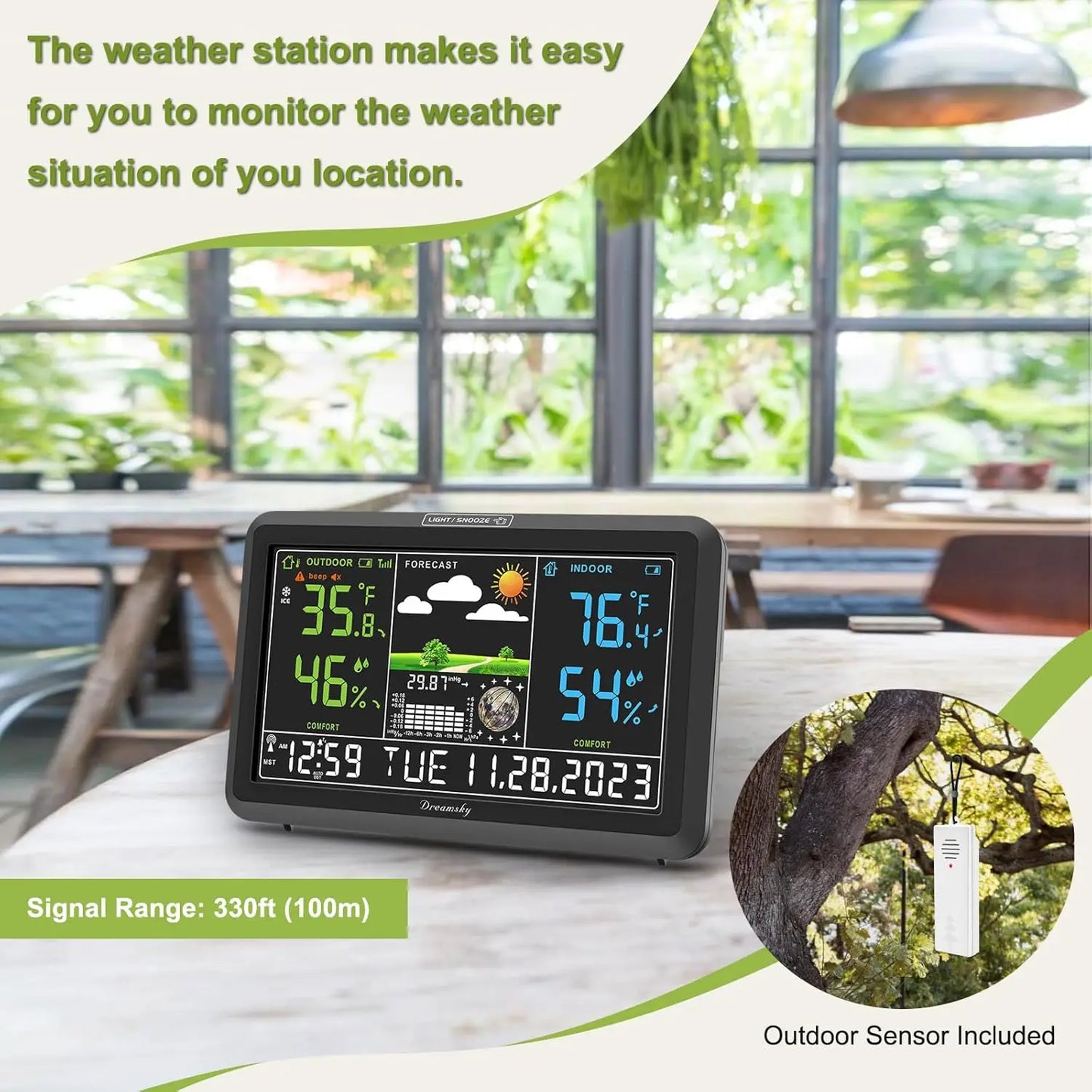 Wireless Indoor Outdoor Weather Station With Digital Clock And Temperature