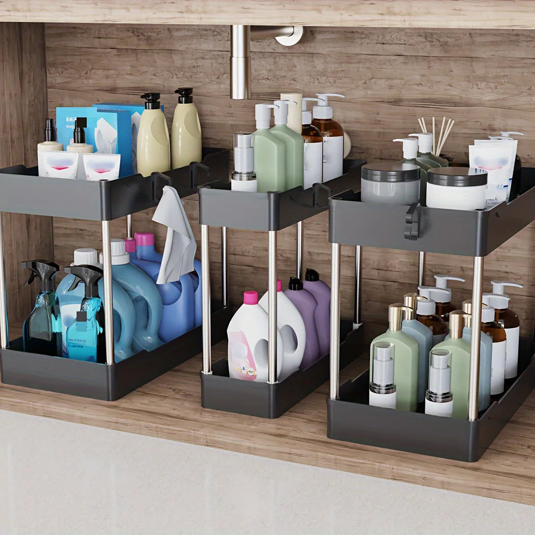 Under Sink Organizers Double Tier Racks For Bathroom And Kitchen Storage