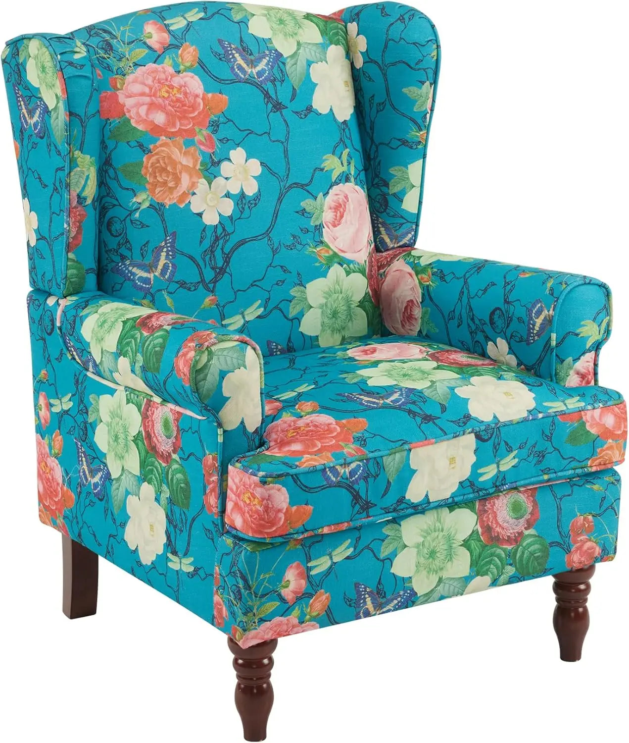 Floral Accent Chair High Back Upholstered Armchair For Living Room