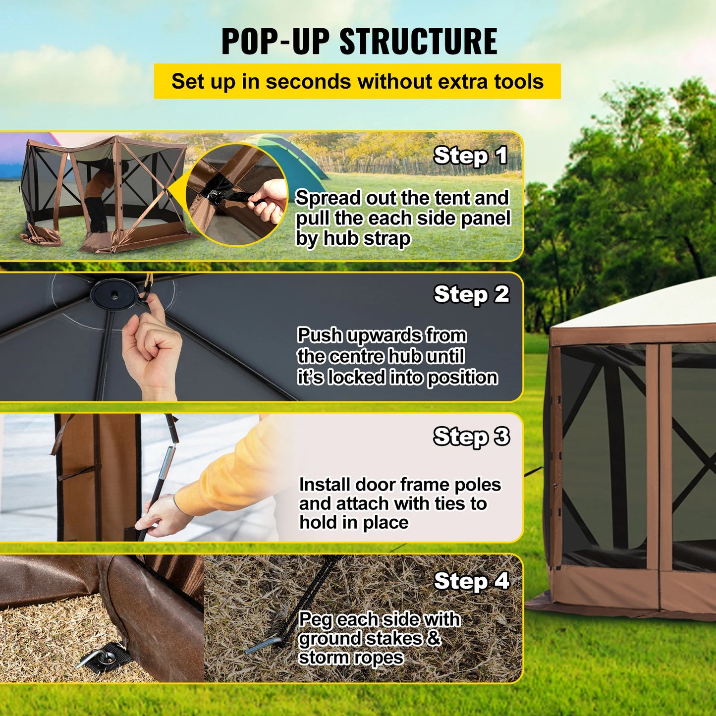SucceBuy Pop Up Camping Gazebo Canopy Shelter Six Sided