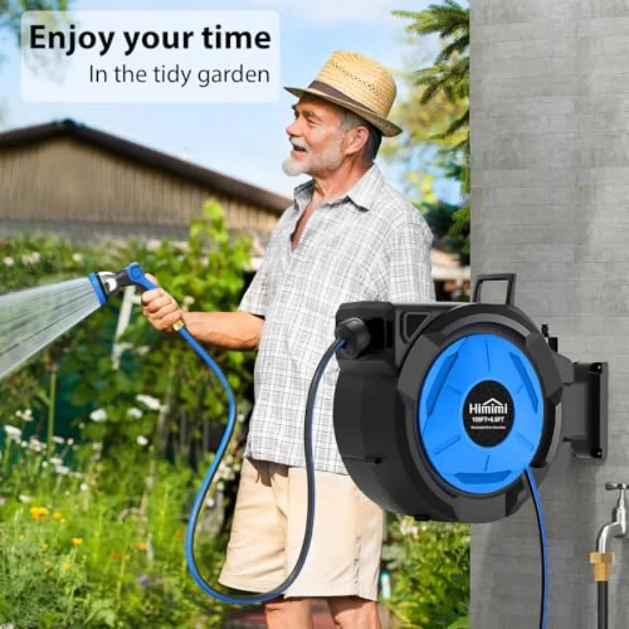 Retractable Garden Hose Reel With Wall Mount And Sprayer Nozzle