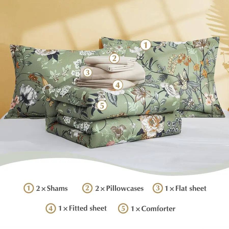 Floral Comforter Set 7 Pieces With Sheets And Pillow