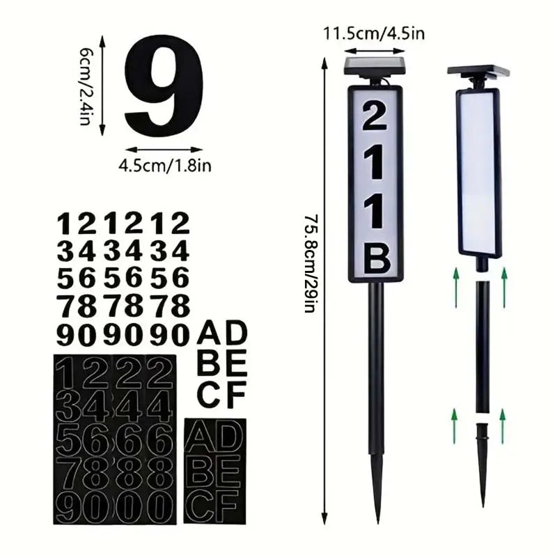 KEWEN Solar House Number Sign With Lighting And Pole Mount