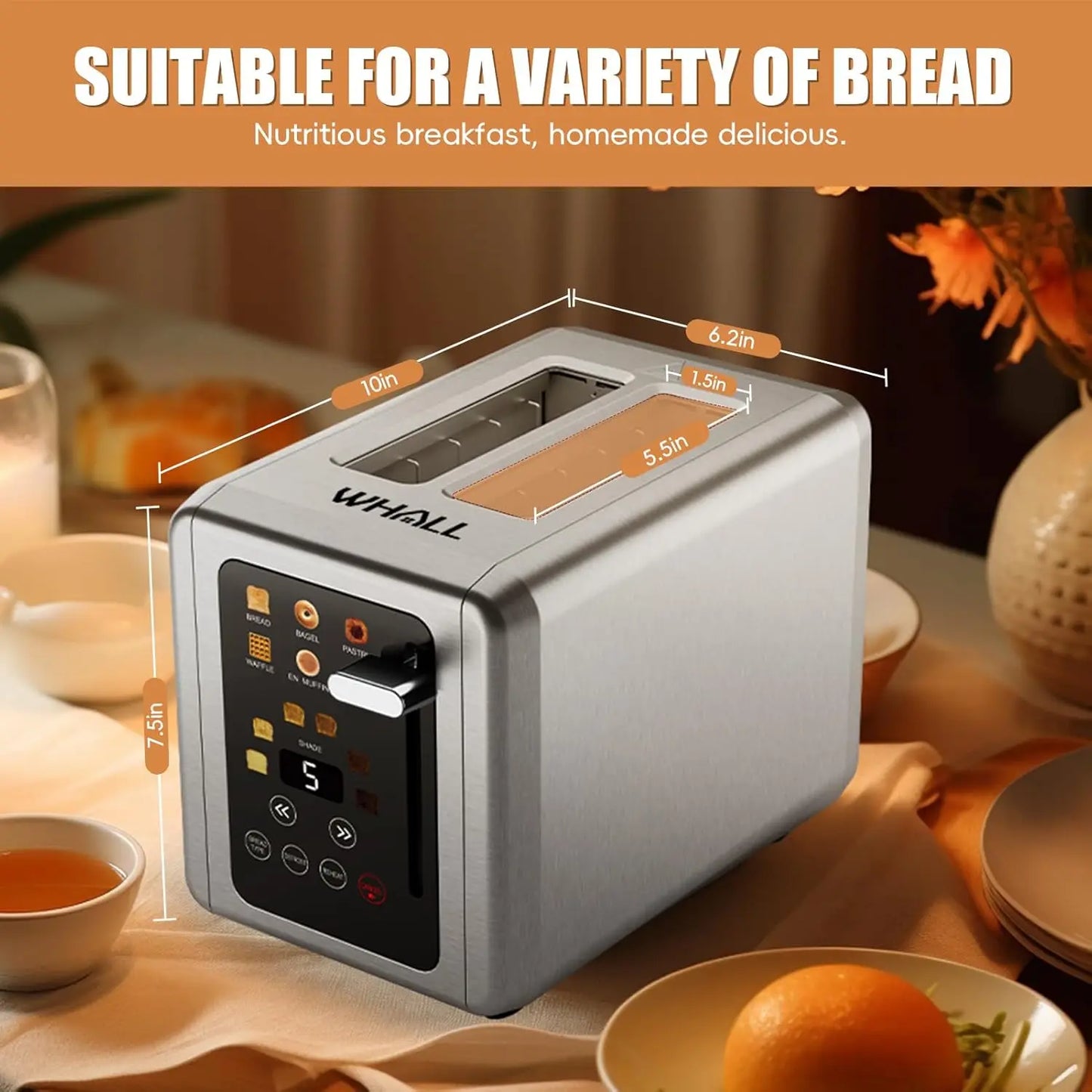 Touch Screen Toaster With Digital Timer And Bagel Slots