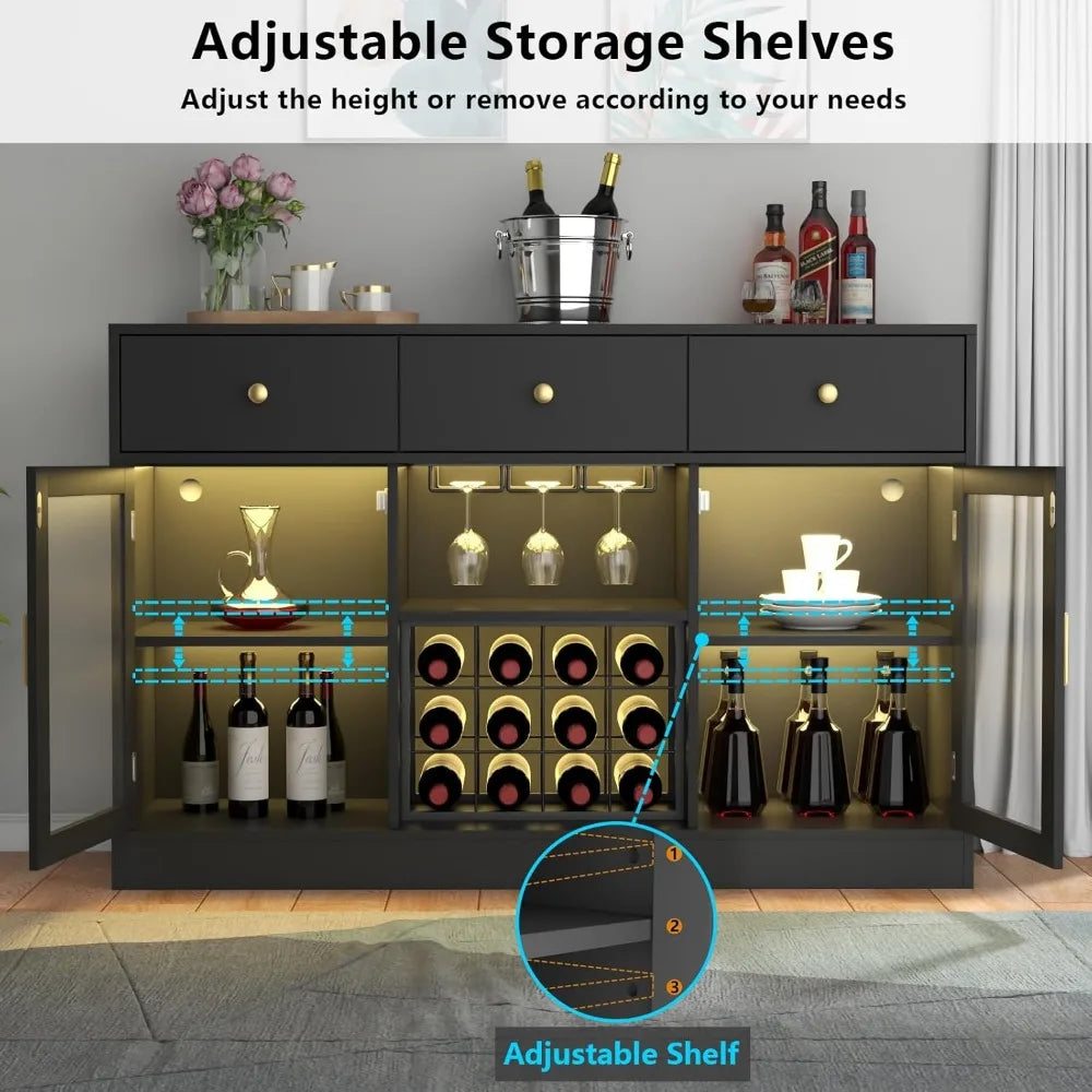 MKDK Wine Bar Cabinet with LED Light and Glass Rack
