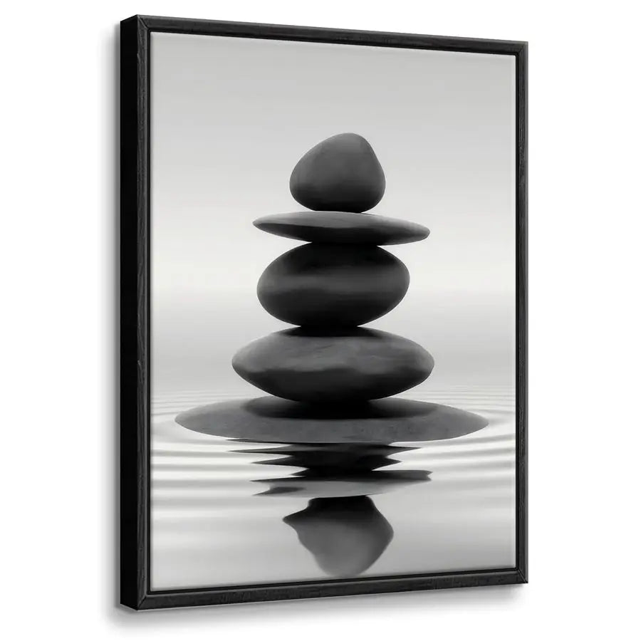 Zen Stones Water Reflection Framed Bathroom Wall Art