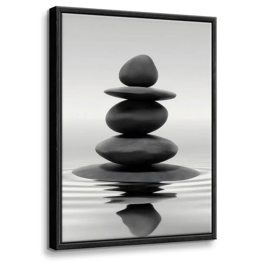 Zen Stones Water Reflection Framed Bathroom Wall Art