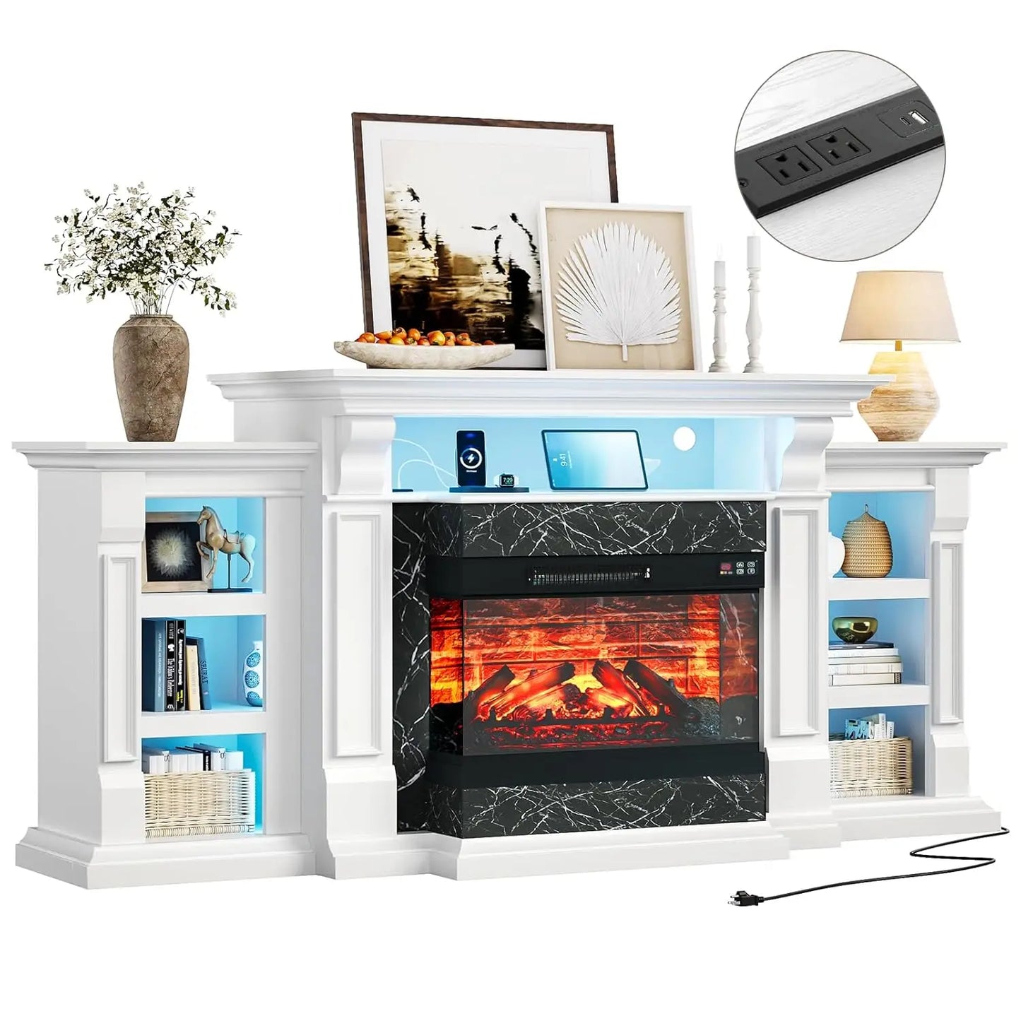 Electric Fireplace TV Stand With LED Mantel Console