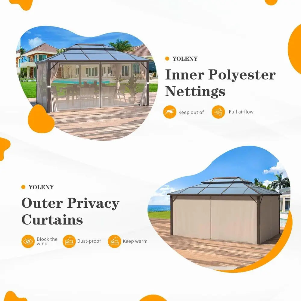 Durable Outdoor Gazebo With Double Roof Curtains Mosquito Netting