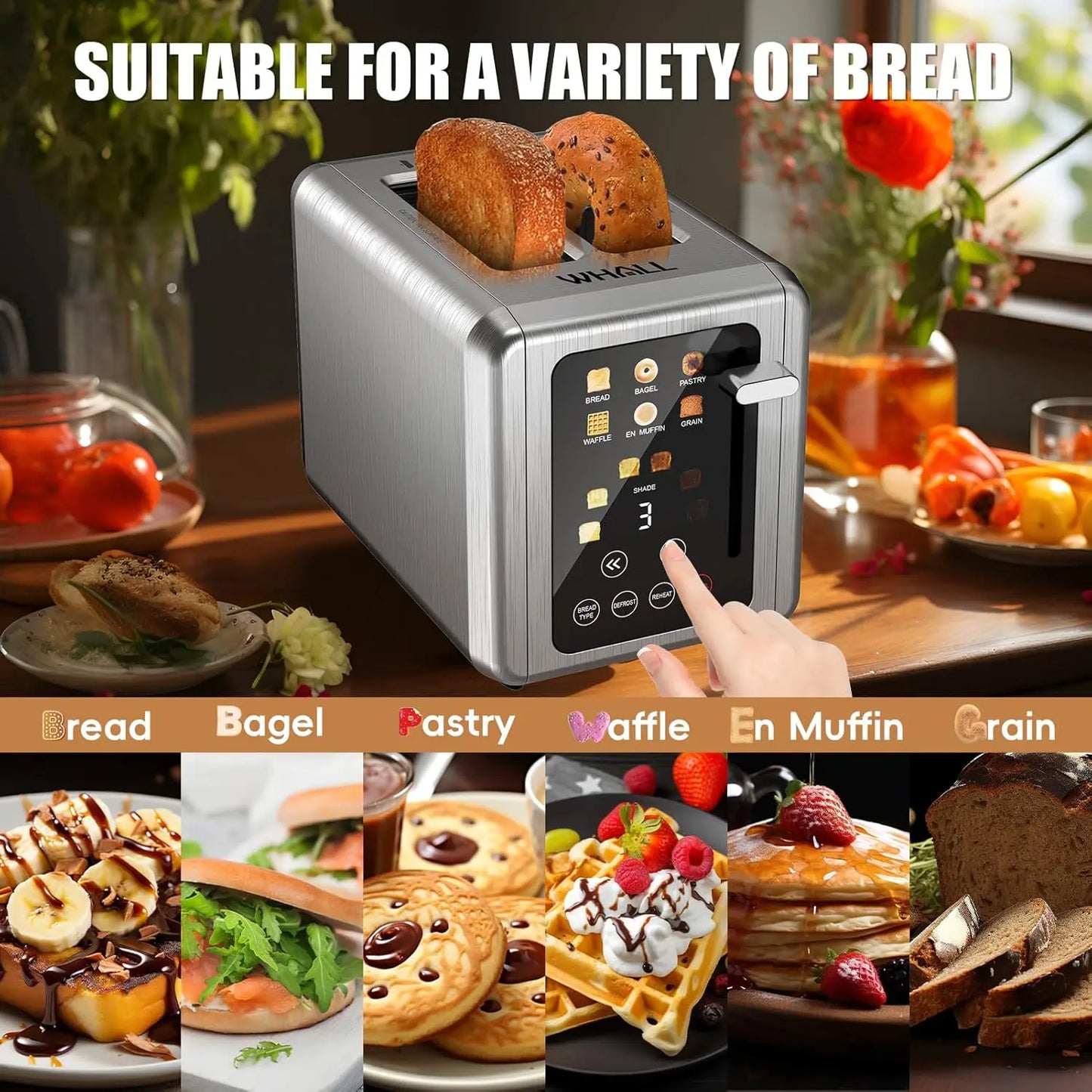 Touch Screen Toaster With Digital Timer And Bagel Slots