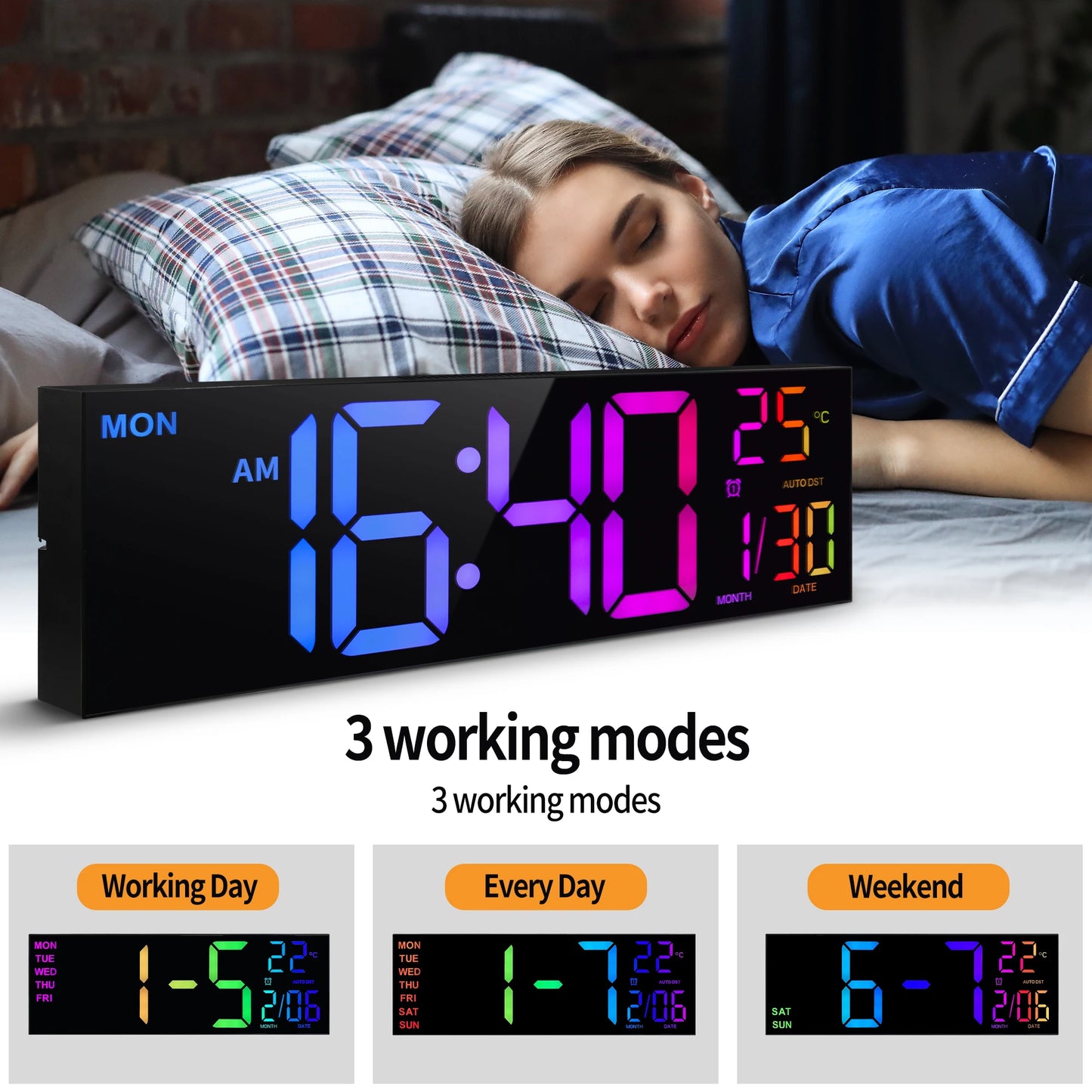 Large Digital Wall Clock With LED Display Remote Alarm Temperature