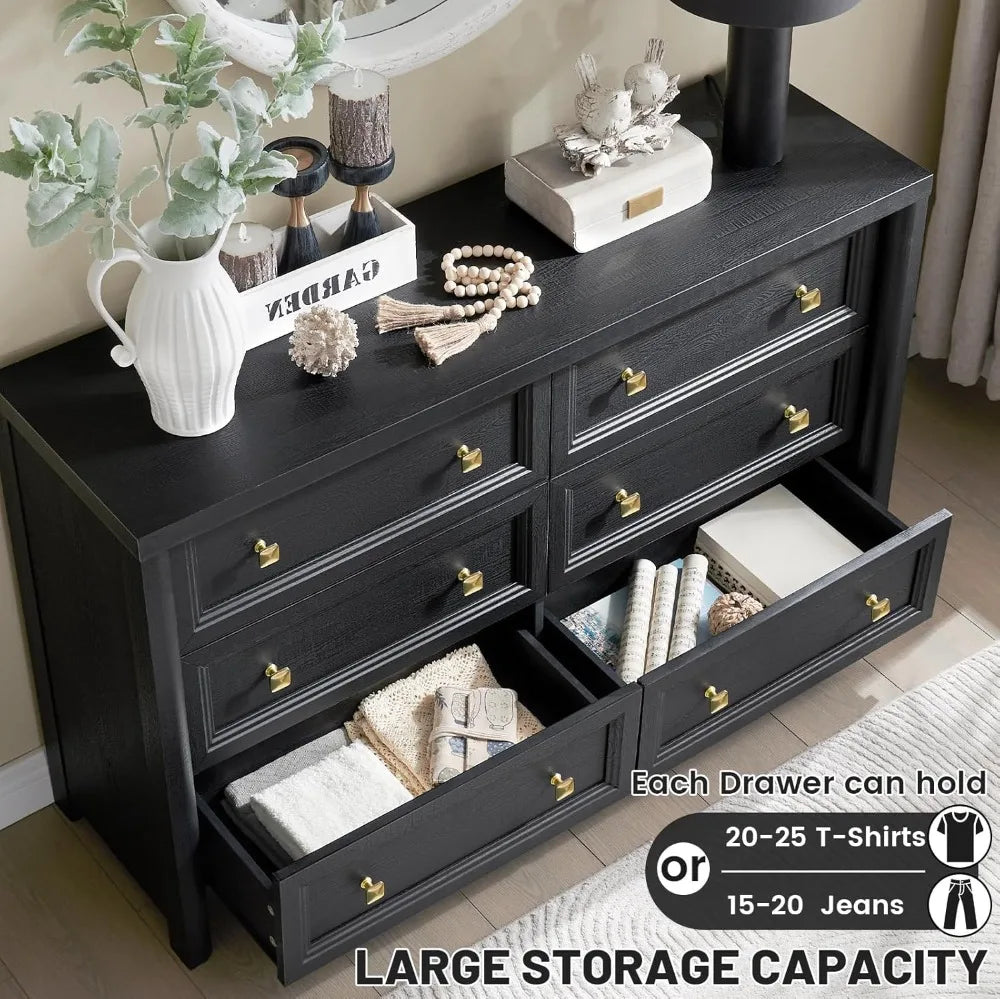 Farmhouse 6 Drawer Dresser For Bedroom In Solid Wood