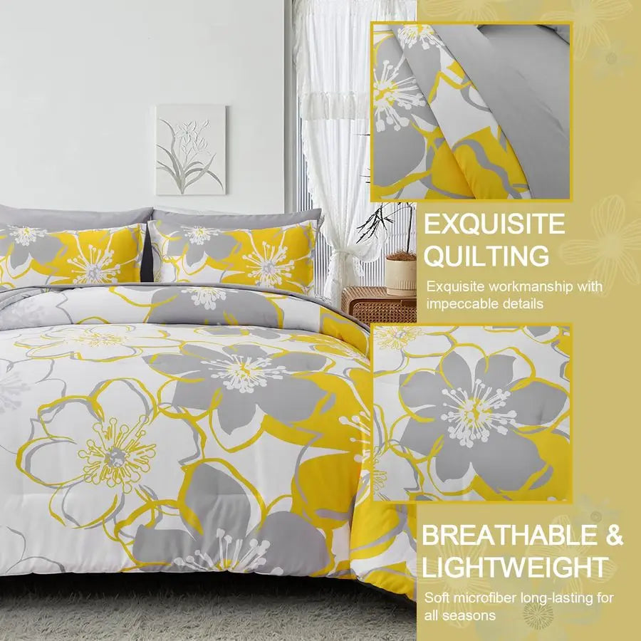 7 Pieces Floral Comforter Set Bed In A Bag