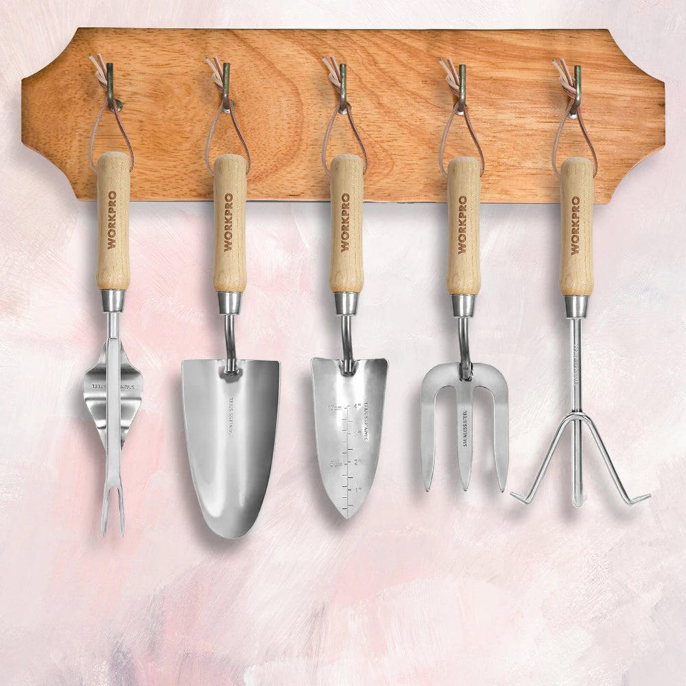 WORKPRO Garden Tool Set With Stainless Steel And Wood Handles